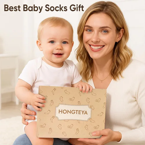 Miniatura 6 de HONGTEYA 9 pares de calcetines para niños pequeños, calcetines antideslizantes de algodón para bebés con agarres de 0 a 5 años