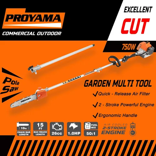 Miniatura 8 de PROYAMA Kit combinado multifuncional 6 en 1 de 26 cc, cortasetos a gas de 2 ciclos, desbrozadora de malezas, cortador de cuerdas, cortador