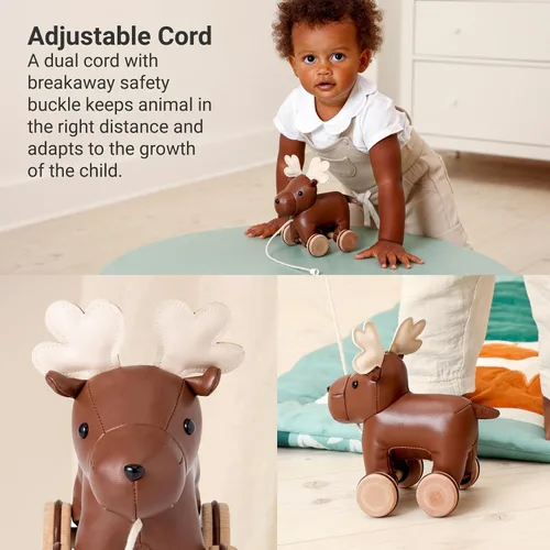 Miniatura 3 de Little Big Friends Juguete de alce para niños pequeños Juguete suave para caminar con cordón ajustable Juguete clásico para empujar y tirar