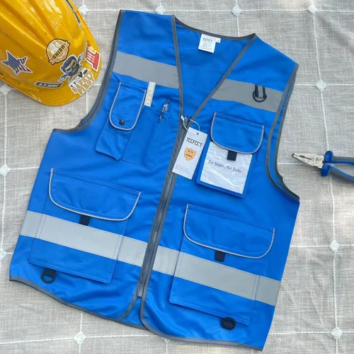 Miniatura 5 de TCCFCCT Chaleco de seguridad azul para hombres y mujeres, chaleco reflectante de alta visibilidad con 9 bolsillos para seguridad, chaleco de trabajo