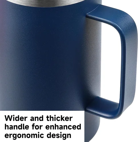 Miniatura 5 de Taza de café aislada de 22 onzas con asa y tapa a prueba de fugas, vaso de viaje de acero inoxidable de doble pared para viajes, oficina, hogar