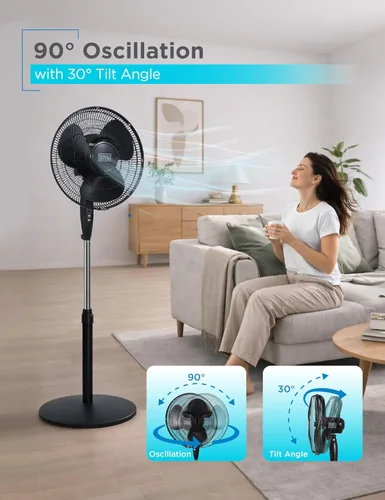 Miniatura 7 de BLACK+DECKER - Ventilador de pie de 16 pulgadas (40.64 cm) con base de pedestal, ventilador de pie ajustable en altura con control remoto y panel