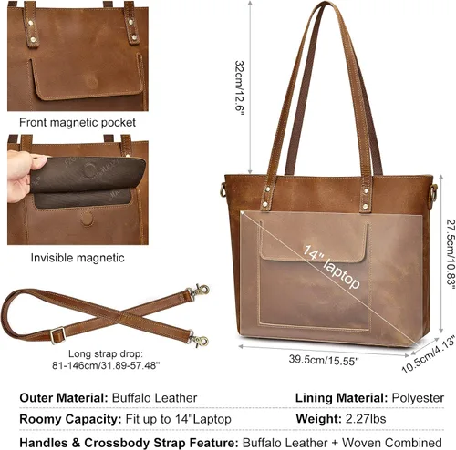 Miniatura 17 de S-ZONE Bolso bandolera vintage de cuero genuino para mujer