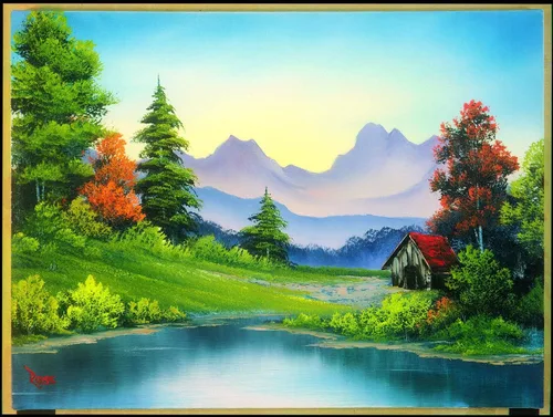Bob Ross Trapper's Cabin Nature Puzzle para adultos y niños | Tablero de rompecabezas de 1000 piezas de Countryside Lake House | Rompecabezas de
