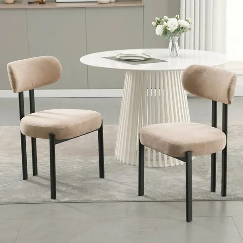 Miniatura 17 de Ya-Home Juego de 2 sillas de comedor modernas, sillas de comedor tapizadas de lino con respaldo curvado, patas de metal negro, sillas laterales