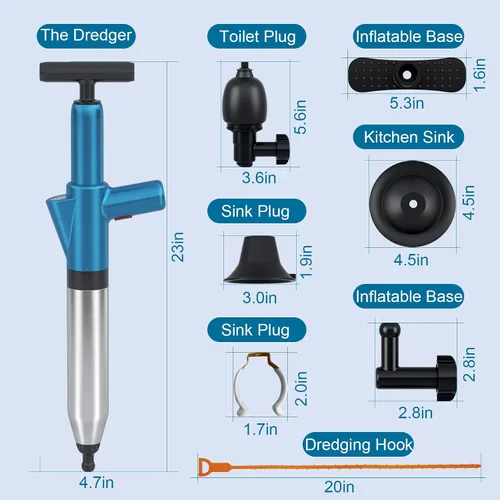 Miniatura 8 de Émbolo de inodoro, removedor de obstrucciones de inodoro de acero inoxidable, pistola de drenaje de alta presión, removedor de obstrucciones