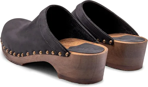 Miniatura 5 de Sandgrens Zuecos de madera sueca hechos a mano para mujer, Mule de tacón bajo Atenas