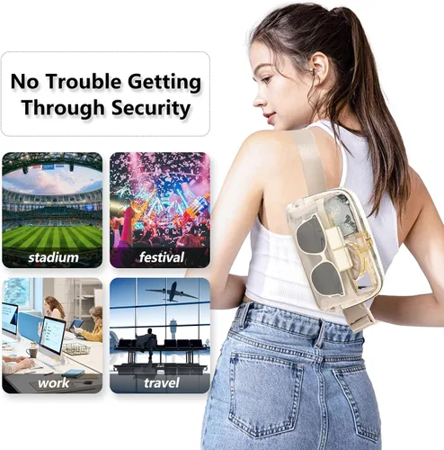 Miniatura 3 de Riñonera Transparente con Correa de Cintura Aprobada para Estadio para Hombres y Mujeres con Correa Ajustable Bolso de Cintura Resistente al Agua