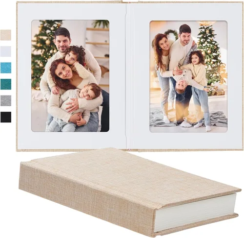 Miniatura 11 de Álbum de fotos Pssoss 5x7 con espacio para escribir, cubierta de lino. Libro de álbum de fotos 5x7. Contiene 30 fotos. Ideal para álbumes de Blanco