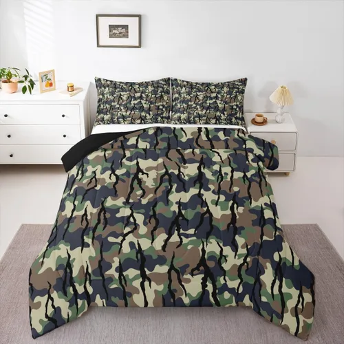 Miniatura 11 de Feelyou Juego de edredón de camuflaje de avión para niños, juego de ropa de cama con decoración de avión de camuflaje para adolescentes y niños