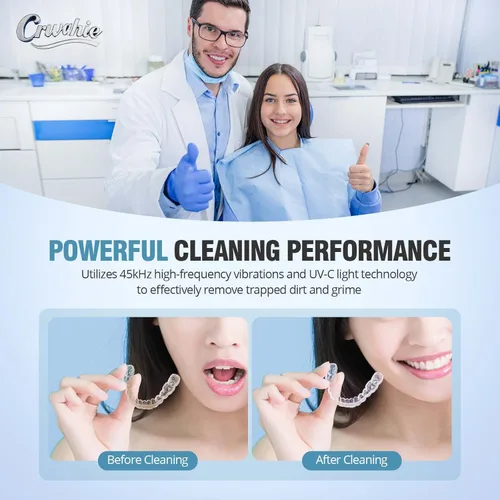 Miniatura 7 de Limpiador ultrasónico para retenedor, máquina limpiadora de retenedor desmontable de 45kHz con 3 modos, cápsula de limpieza dental con ventana Blanco