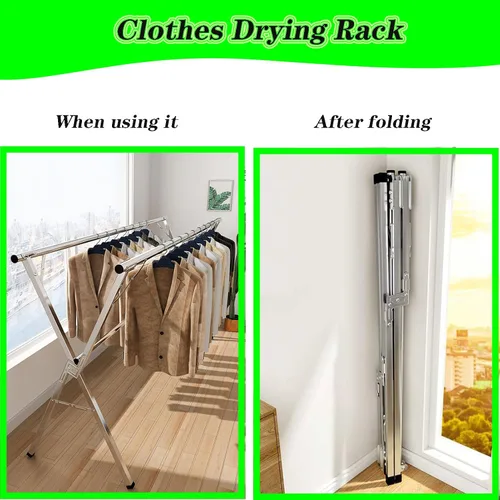 Miniatura 6 de Estante de secado de ropa plegable para lavandería, estantes para secadora de ropa en interiores, tendedero portátil de ropa al aire libre, soporte