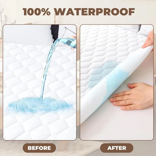 Miniatura 3 de Protector de colchón impermeable tamaño King, 100% poliéster, transpirable, funda de colchón silenciosa con bolsillo de 6 a 18 pulgadas