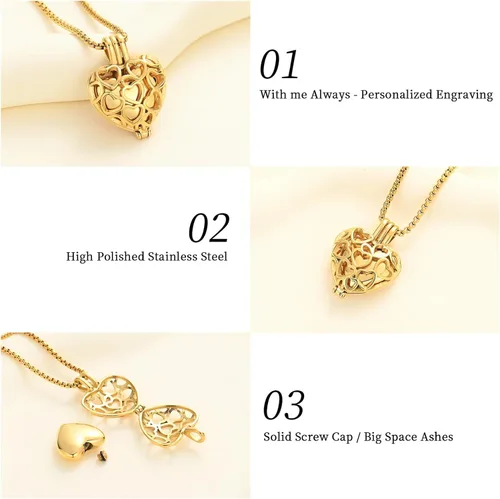 Miniatura 3 de Collar con medallón de cremación conmemorativa con corazón eterno con mini urna para cenizas de seres queridos