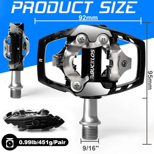 Miniatura 5 de BUCKLOS SPD - Pedales de clip para bicicleta de montaña MTB, pedales de doble cara sin cliente, bicicleta de carretera, rodamientos sellados, clips