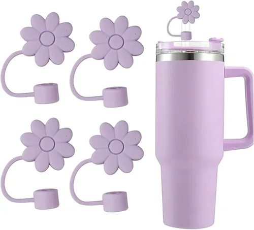 Miniatura 7 de 6 fundas de silicona para popotes Stanley Cups de 30 y 40 onzas, tapas de paja de flores a prueba de polvo, protectores reutilizables para popotes