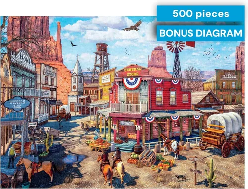 Miniatura 7 de Buffalo Games Old Western Town - Dominic Davison - Rompecabezas de 500 piezas para adultos - Desafiante arte occidental vintage con diagrama