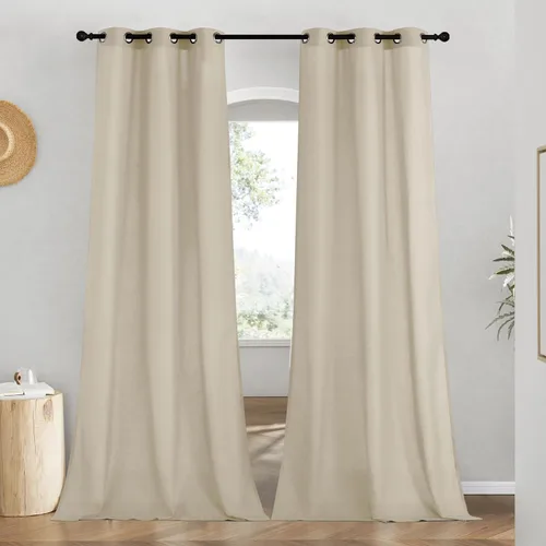 Miniatura 68 de NICETOWN Cortinas de lino natural con textura de lino para dormitorio, mezcla de lino rústica con ojales en la parte superior, semitransparentes