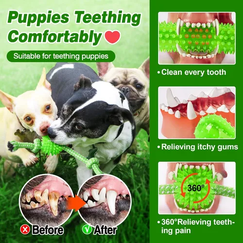 Miniatura 3 de Juguetes para cachorros, paquete de 5 unidades para cachorros de alta energía, juguetes de dentición para cachorros, de goma y cuerda, juguetes