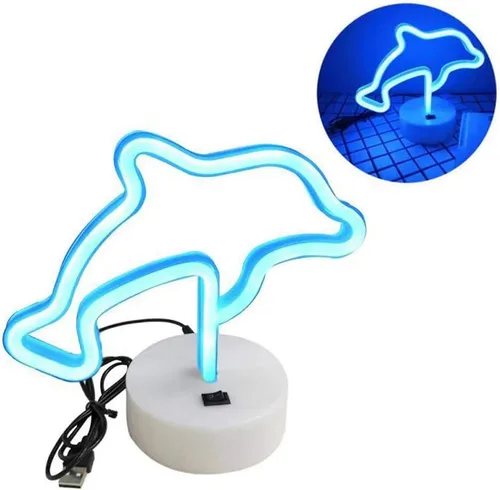 Miniatura 9 de Señales LED de neón con forma de delfines azules, luz de neón con base y USB, funciona con pilas, letreros de luz LED para fiesta de cumpleaños