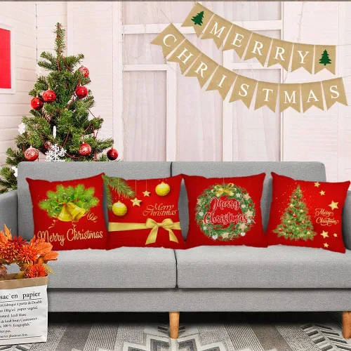 Miniatura 6 de Fundas de Almohada Feliz Navidad 12x12 Juego de 4 Fundas de Almohada de Terciopelo de Navidad Rosa Navidad Invierno Vacaciones Fundas de Almohada