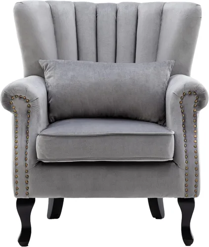Miniatura 24 de CHAIRUS - Silla decorativa moderna de mediados de siglo con respaldo de canal, cómoda silla de sofá individual, silla con reposabrazos y almohada