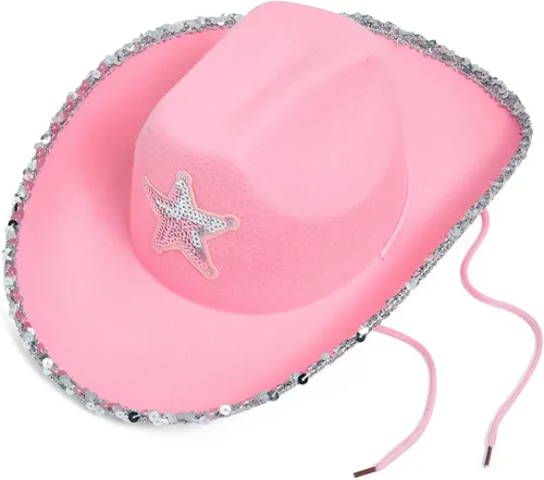 Miniatura 9 de Zodaca Paquete de 4 sombreros de vaquera, fieltro rosa claro, adulto, 14.5 x 11.5 x 5 pulgadas, juego de 4 sombreros de vaquero rosa para mujer