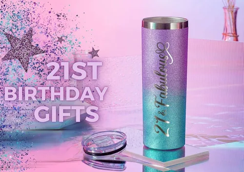 Miniatura 2 de Onebttl Regalos de cumpleaños número 21 para mujeres, niñas, ella, 21 y fabuloso, vaso aislado de acero inoxidable con purpurina de 20 onzas / 20.0