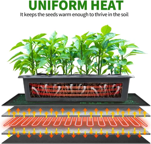 Miniatura 4 de Tapete térmico de plántulas con controlador de temperatura integrado (paquete de 2), almohadilla térmica de plantas de 10 x 20.75 pulgadas