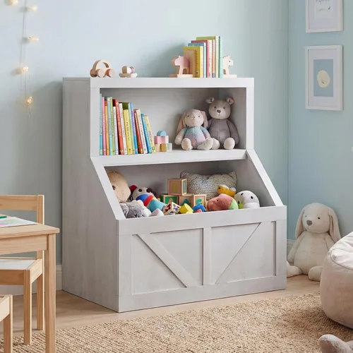 IDEALHOUSE Estantería para niños, almacenamiento de juguetes, armario de madera para niños pequeños con organizador de almacenamiento, cubos grandes