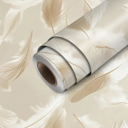 HOMETITUTE Papel tapiz de plumas neutras, papel de contacto para despegar y pegar, 17.7 x 118.1 pulgadas, autoadhesivo, extraíble, vinilo para