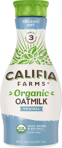 Califia Farms - Leche de avena orgánica original, 48 oz, sin lácteos, a base de plantas, vegana, sin OGM, leche de avena orgánica USDA
