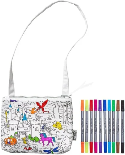 eatsleepdoodle Bolsa Cruzada de Cuento de Hadas DIY para Colorear para Niños con Marcadores Lavables, Bolsa Coloreable Reutilizable para Niñas y