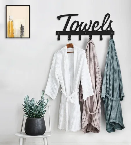 Miniatura 3 de Livelab Toallero, toallero para baño montado en la pared, 6 ganchos de metal negro para ahorrar espacio en el baño, impermeable, a prueba de óxido