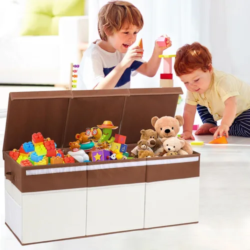 Miniatura 7 de FIIOEOY Caja de juguetes extragrande con tapas, organizador de almacenamiento de juguetes plegable con divisor para niños, baúl de juguetes