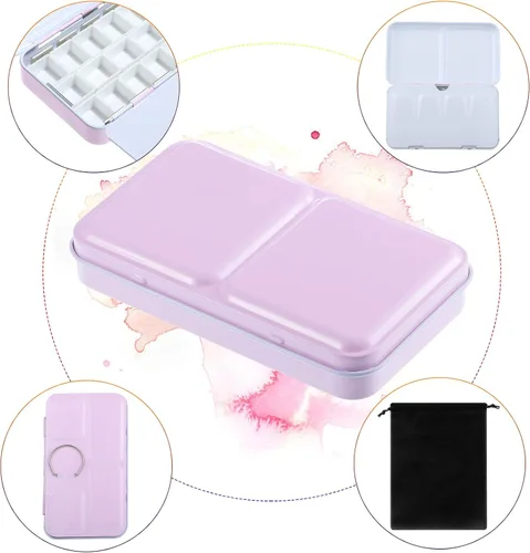 Miniatura 4 de Zonon Juego de 51 paletas de pintura de acuarela y medias sartenes, caja de lata de acuarela, estuche de pintura de paleta de metal con tapa vacía