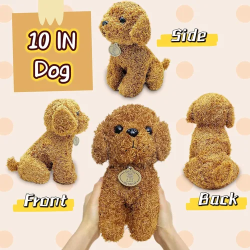 Miniatura 7 de Peluche de perro de peluche marrón, 10 pulgadas, lindos peluches de cachorro para niñas y niños, muñeca de peluche suave, juguetes de peluche