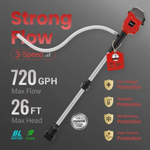 Miniatura 2 de Bomba de transferencia de agua sin escobillas compatible con batería Milwaukee de 18 V (solo herramienta), bomba de agua inalámbrica de 720 GPH Rojo