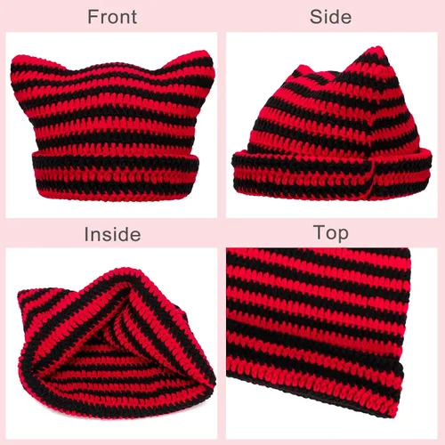 Miniatura 7 de CATMICOO Y2k Beanie Knit Cat Ear Beanies - Gorros de ganchillo para mujer