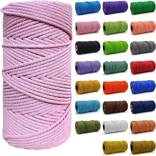Miniatura 75 de Cuerda de Algodón 8mm x 20 Yardas - Cuerda de Macramé Natural Sin Blanquear - Cuerda de Algodón Trenzada de 3 Hilos para Colgar en la Pared, Blanco