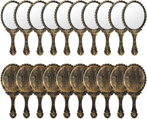 Miniatura 11 de Namalu 20 espejos de mano vintage, 9.8 pulgadas de largo x 4.5 pulgadas de ancho, espejo compacto retro con diseño de flores en relieve con asa