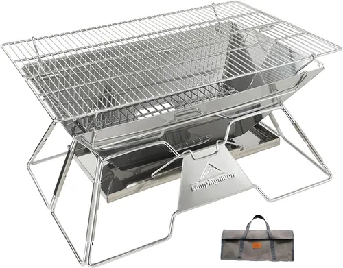 Miniatura 11 de CAMPINGMOON Hoguera Portátil de Acero Inoxidable Plegable para Fogata, Parrilla de Leña y Carbón para Estufa de Camping, Cocina al Aire Libre