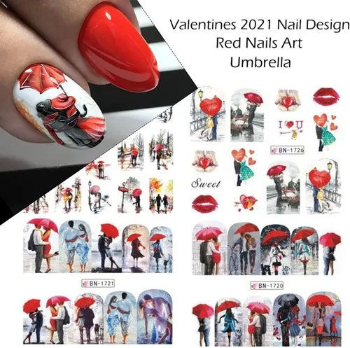 Miniatura 5 de TBRZTR 12 hojas de calcomanías de uñas para el día de San Valentín, diseño de torre de amor, diseño de paraguas, calcomanías de transferencia