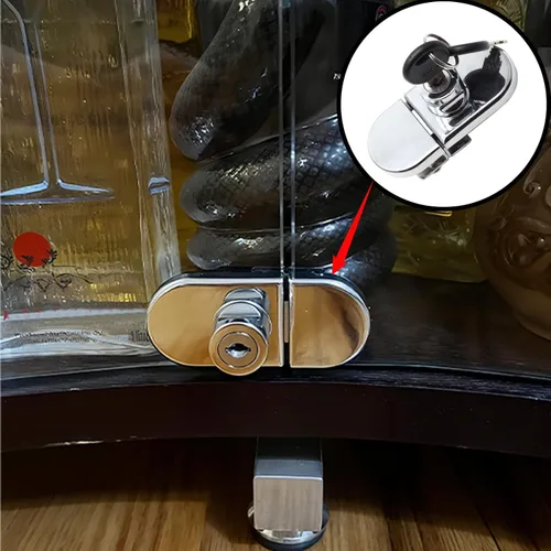Miniatura 5 de Cerradura de vitrina sin taladro para vidrio de 0.2 a 0.3 pulgadas, llave diferente: montaje puerta a puerta, 2 juegos ovalados cromados de 3.35 x