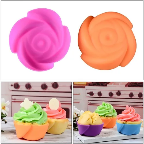 Miniatura 5 de Moldes de silicona para hornear cupcakes, 24 moldes de silicona reutilizables, incluyendo redondo, rectanguar, cuadrado, flor de silicona de grado