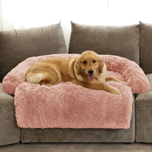 Miniatura 27 de Cama calmante para perro, tapete de felpa esponjoso para perros con protector de muebles con funda extraíble lavable para perros y gatos grandes