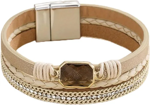Miniatura 46 de Fesciory - Pulsera de leopardo para mujer, estilo bohemio de cuero multicapa con perlas de cristal