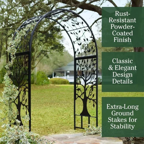 Miniatura 4 de Plow & Hearth Arco de metal para jardín al aire libre Árbol de la vida 83 pulgadas de alto Negro Celosía de acero para plantas y enredaderas