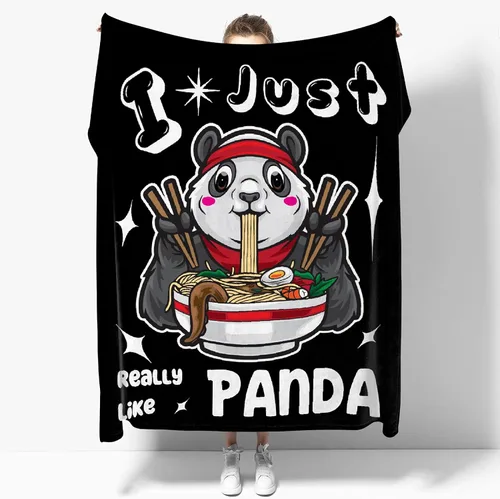 Manta de franela con texto en inglés "I Just Really Like Panda", suave y ligera, para sofá, cama, camping, manta de poliéster, regalo para niñas y