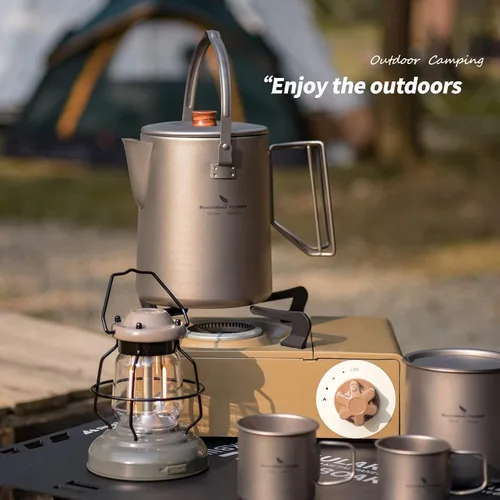Miniatura 4 de Boundless Voyage Cafetera de titanio para camping, 1.5L, hervidor de barista para hacer café, agua hirviendo, viajes al aire libre, fogata, estufa